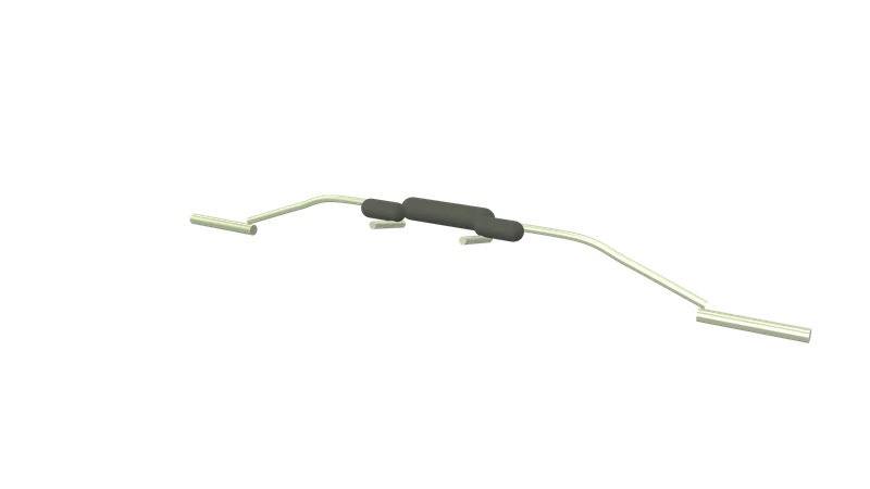 Illustration of a safety squat bar with a padded yoke, forward handles and cambered sleeves